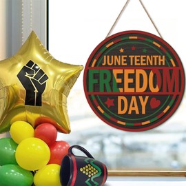 Aurlan Happy Juneteenth Freedom Day Door Sign,African American Freedom Day Hanging Door,June 19th Memorial Wall Decor,Junrteenth Decorations for Home Porch Yard Room Party Office Outdoor Farmhouse
