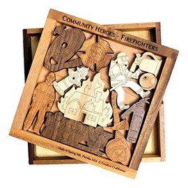 Community Heroes - Firefighters 12 Pc Wood Brain Teaser Puzzle with Cover