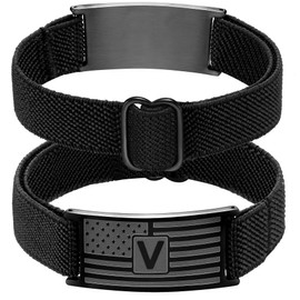 American Flag Initial Bracelet for Men Boys Adjustable Band Patriotic Black V Letter American Flag Tag Charm Bracelet Graduation Gifts for Him 2025 Gifts To My Son Dad