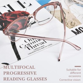 OPTOFENDY Progressive Multifocal Reading Glasses for Women Men Square Blue Light Blocking Classic Half Frame Computer Readers Light Brown 1.5x