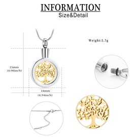QGJNSGC Cremation Jewellery Tree of Life Urn Necklaces for Ashes Keepsake Pendant Gift for Women Men, Stainless Steel