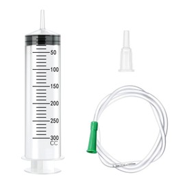 Syringe 300 ml, Syringe with Hose, Colostrum Syringe, Durable Syringe with Hose, Plastic Syringe, Reusable, Large Syringe, Dosing Syringe for Pet Feeding, Plant Watering, Laboratory