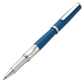 Xezo Speed Master Fein Rollerball Stift. Mattes Lapislazuli Blau mit Weißer Mutterperle. Verchromt. Leichter Messingkörper. Keiner gleicht dem Anderen