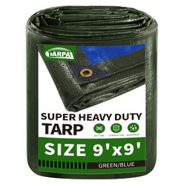 TARPAL 9x9 Tarp Heavy Duty Waterproof Tarp 16mil Thick Tarps with Metal Grommets Every 17.7" UV Protection&Tear -Resistant Cover for Firewood,Roof,Pool,Car,RV&Outdoor Furniture（Green/Blue）