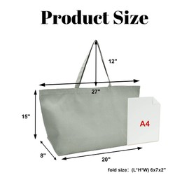 Large Canvas Tote Bag - Reusable Grocery Bag Foldable Heavy Duty Shopping Bag for DIY Art Crafts Painting Embroidery