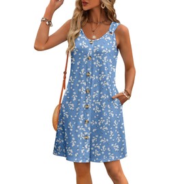 LUXVEER Womens Summer Boho Dresses 2025 Casual Loose V Neck Sleeveless Button Down Tank Short Mini Sundresses Swimsuit Coverup Hawaiian Beach Vacation Outfits