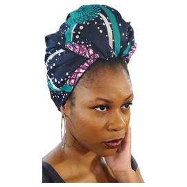 Dupsie's Navy-blue, purple, and Teal African Print Head wrap