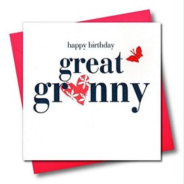 Claire Giles Hearts and Stars Happy Birthday Great Granny Card, pink|grey|black|peach|red