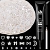 1200Pcs 3D Multi Shapes Nail Charms and Flatback Pearls, White&White