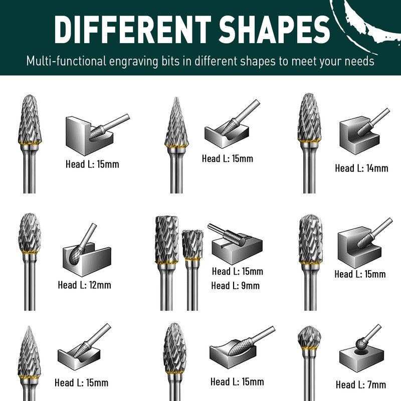 APORO Carbide Burr Set Die Grinder Bits Accessories with 1/8"