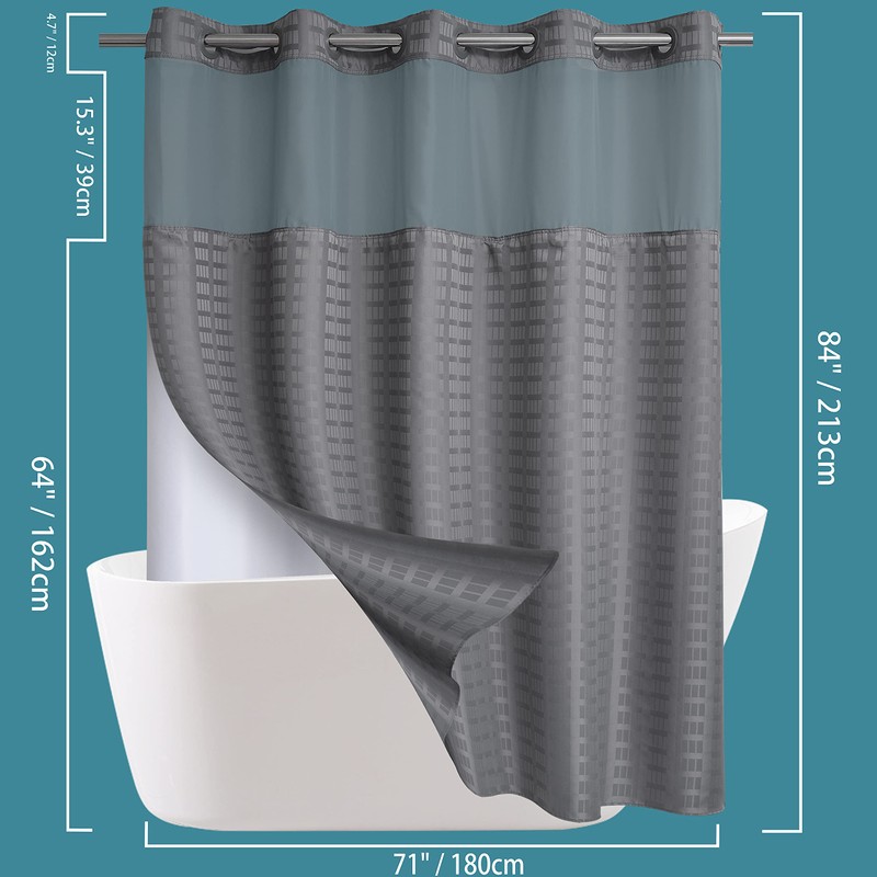 Conbo Mio Extra Long No Hook Shower Curtain with Snap