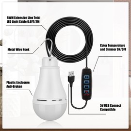 Kittmip 6 Pcs USB Light String USB LED Light Portable USB Light Bulb Rechargeable USB Light Strip Camping Lantern with USB Splitter Cable for Camping Porch Backyard Garage Warehouse Truck Fishing Boat