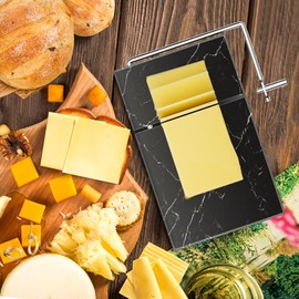TOPULORS Cheese Slicer - Cheese Cutter with 5 Replacement Upgrade Thick Cutting Wires - Heavy Duty 5" x 8" Marble Board Cheese Slicer for Block Cheeses - Kitchen Gadget Cheese Tool - Black