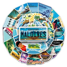 Pack of 50 Maldives Travel Stickers Car Laptop Phone Guitar Skateboard Motorcycle Bicycle Maldives Stickers Set Vinyl Waterproof Aesthetic Stickers for Teenagers Children Adults