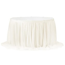 Ivory Chiffon Tulle Extra Long Table Skirt - 17 ft (Pack Of 1) - Perfect For Weddings, Events & Home Decor