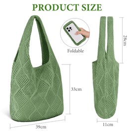 Aucuu Women's Beach Bag, Crochet Mesh Beach Tote Bag, Women's Knitted Shoulder Bag, Crochet Bag for Summer, Beach Bags for Women, Large Shoulder Bag for Holiday, Travel, Beach, Summer, Green