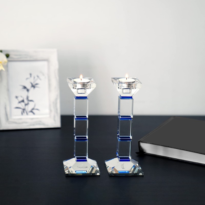 Crystal Candle Holders Set of 2-8" Tall Candlestick Holder for