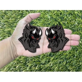 Badge Addictz Red Eyes White Horns Angry Diablo Devil Street Devil Emblem Set of 2 Matte/Black