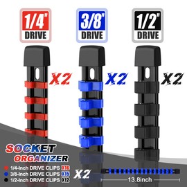 6 Pcs Socket Organizer Rail Set, Premium Socket Holder, Heavy-Duty Socket Rack Kit With 86 Clips 1/4-Inch x 32 Clips, 3/8-Inch x 30 Clips, 1/2-Inch x 24 Clips – Ideal for Tool Storage