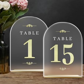 Elegant Acrylic Table Numbers Set - Gold Frosted Wedding Table Numbers 1-15, Arch-Shaped Design, Acrylic table numbers with Bases, Perfect for Wedding Receptions, Events, Parties, and Restaurants