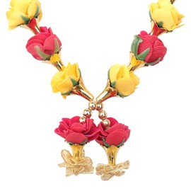 Aditri Creation Set of 2 Artificial Rose Flowers Ribbon Garland Haar Mala for Idol-Mala for God, Indian Traditional Pooja Sringar Articles Ornament (Size:-7")(Pink,Yellow & Golden)