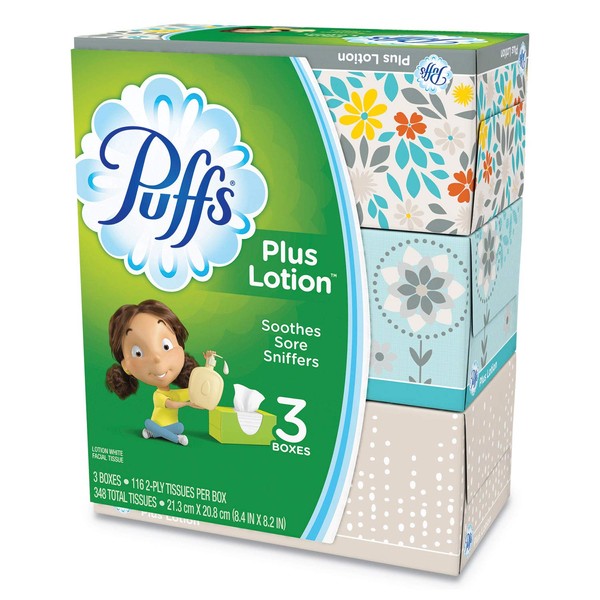 Plus Lotion Facial Tissue, White, 2-Ply, 116/Box, 3 Boxes/Pack [ESS]