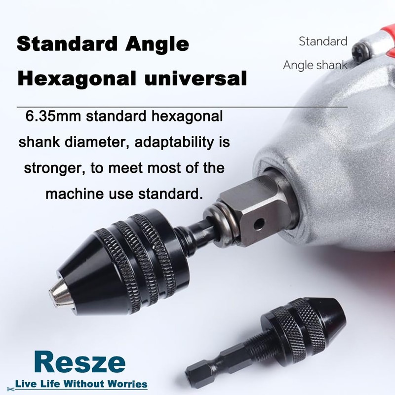Resze Keyless Drill Chuck Adapter - 3Pcs Drill Chucks for