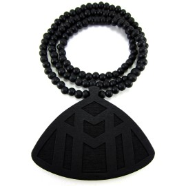Unbranded WOODEN MAYBACH MUSIC PENDANT PIECE w 36" CHAIN NECKLACE BEAD GOOD WOOD RICK ROSS - BLACK