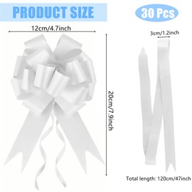 YankMooM 30Pcs Large Pull Bows,White Pull Bows for Gift Wrapping Pull Ribbon Bows Gift Wrap Bows for Gift Wrapping Flower Presents Basket Birthday Wedding Christmas Party