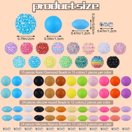 WEWAYSMILE Pack of 113 Burning Beads for Pens, Resin Rhinestone Beads, 20 mm Bubblegum Beads for Pearl Pen, Key Chain and Jewellery Making