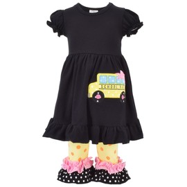 Unique Baby Girls Back to School Bus Tunic Boutique Outfit (5T/L, Black)