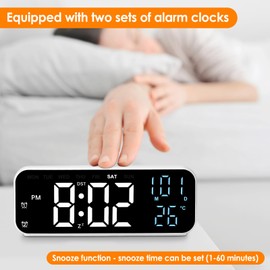 OurLeeme Digital Alarm Clock, LED Alarm Clocks Bedside with Temperature Date Week Display, Bedroom Desk Clock with 3 Levels Nightlight Brightness Snooze Function USB Charging Port 12/24H for Adult Kid