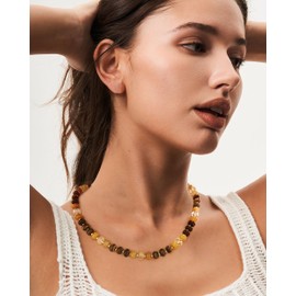 INNERDIVA Beaded Gemstone Necklace for Women Summer Necklace Surfer Beach Necklace