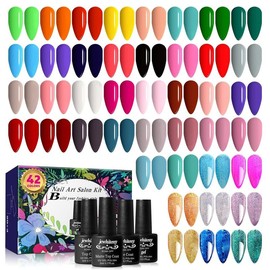 JEWHITENY 45PCS Gel Nail Polish Kit, 42 Colors 7ML Nude Gray Pink Blue Soak Off Kit Glitter Art Starter Beauty Gifts Set for Women Girls Valentines Mother's Day Gift