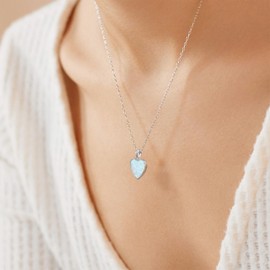 KristLand - S925 Sterling Silver Heart Opal Necklace for Women/Dainty Simple Heart Pendant with Adjustable Chain for Mother Gift
