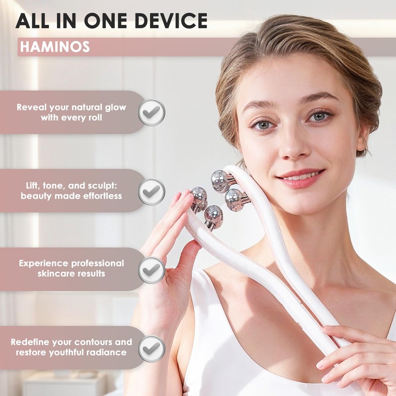 HAMINOS Microcurrent Facial Massager with 3D Roller, 3 Intensity Levels,