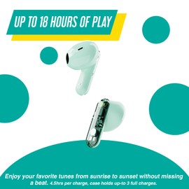 Juice Airphones Glass(exo) Wireless Earpods, True Wireless Earpods with Instant Connect Bluetooth, Up to 18 Hours Play Time, Digital Display Charging Case Holding 3 Full Charges (Teal)