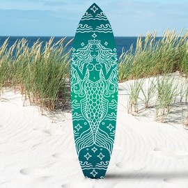 JennyGems Outdoor Mermaid Surfboard Wall Art Weatherproof PVC Coastal Mermaid Sign for Beach House or Pool Area Nautical Ocean Accent, Green 4ft