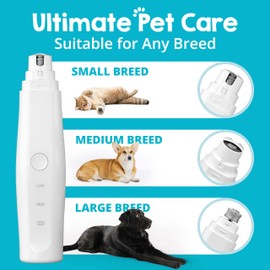 Gentle Groom Dog Nail Grinder - Low Noise Electric Dog Nail Trimmer in 2 Speed Modes - Guarded Rechargeable Dog Nail Cutters with Diamond Grinder for Toenail and Claw Grooming for Pets in