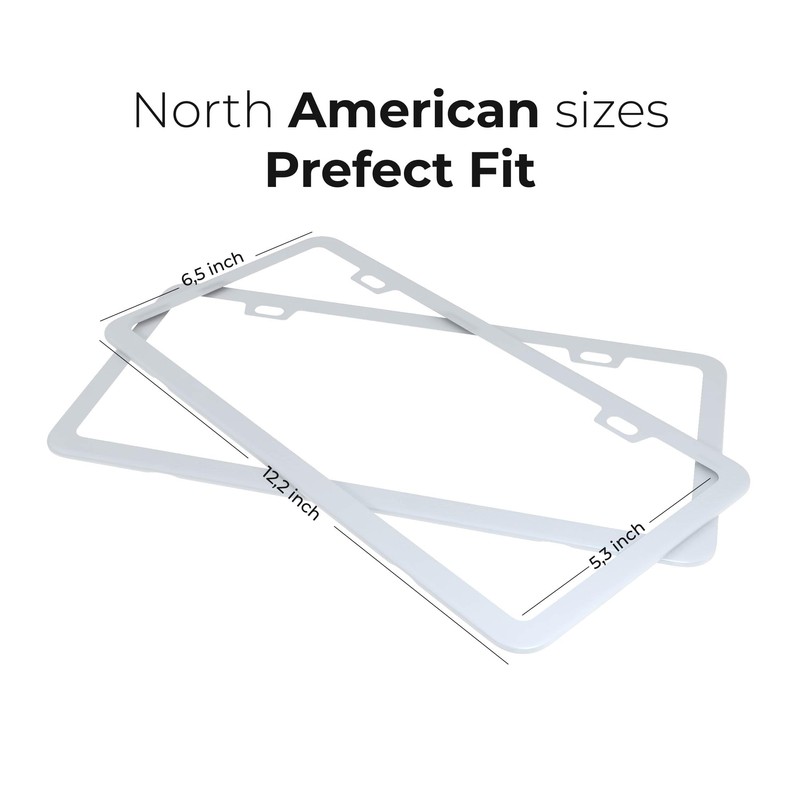 Deselen White License Plate Frame - 2-Hole Sleek Style, Stainless