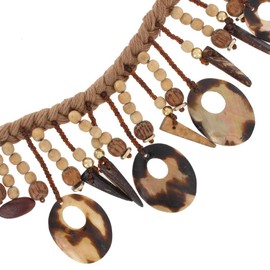 Necklace Fringe Bib Braid Thread Wood Beads Shell Natural Brown Necklace For Women