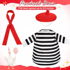 Silicherry French Look Porch Goose Outfit Set for 23'' Cement Lawn Artist Goose Outfit Hat Beret Red Scarf Black White Striped T-Shirt 50s French Costume for Outdoor Patio Yard Statue Lawn