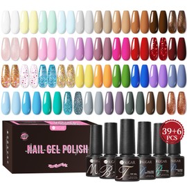 UR SUGAR 45 PCS Gel Nail Polish Set, 39 Colors Summer Gel Polish Set with 6 Pcs Base and Glossy Matte Top Coat All Seasons Collection White Pink Red Blue Colorful Gel Polish Gifts for Women (Set 3)