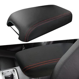 sportuli Center Console Cover Anti-Scratch Leather Armrest Cover Replace for 2011-2020 2021 Jeep Grand Cherokee Accessories (Red Stitches)