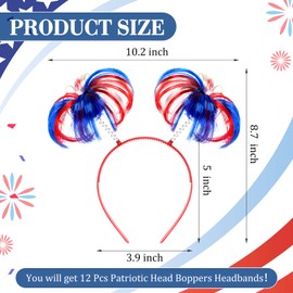 12 Pieces Patriotic Head Boppers Headband, 4th of July Party Favors Pom Pom Headbands Cheerleading Headbands for Girls Tinsel Wrapped Ponytails Headbopper Accessories for Women Girls Accessories