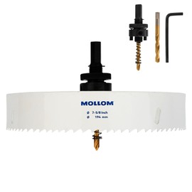Mollom (194mm | 7-5/8") HSS M42 with 8% Cobalt BI-Metal Hole Saw with 2 Pilot Drill Bits & Arbor Smooth Cutting for PVC,Drywall,Wood,Plastic,Gypsum Board,Rubber