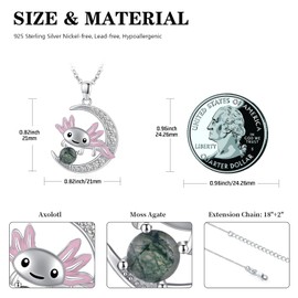 TwoAnts Axolotl Necklace 925 Sterling Silver Cute Animal Pendant Necklace with Moss Agate Axolotl Jewelry Gifts for Women