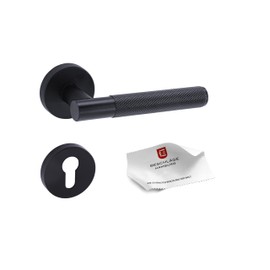 Beschläge Hamburg Munich-X 07 SM PZ Door Handle with Grid Structure for Interior Doors, Checked Pattern Handle Set, Diameter 51 x 10 mm, Door Handle in Matt Black