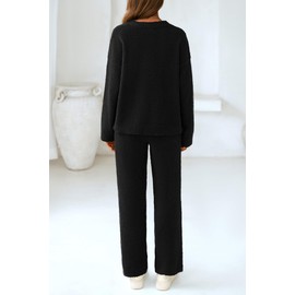 PRETTYGARDEN Lounge Sets for Women Two Piece Sweaters Pajama Set Fall Fashion 2025 Loungewear Outfits Matching Winter Clothes (Black,Small)