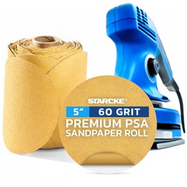 5 inch Sanding Discs 60 Grit Sandpaper Discs PSA Adhesive Sandpaper Roll No Hole - Disc Gold Round Sanding Paper, Durable Sand Paper for Wood, Auto Body, Metal, Marine Paint for Smooth Surfaces